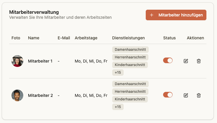 nauw Mitarbeiterverwaltung Interface